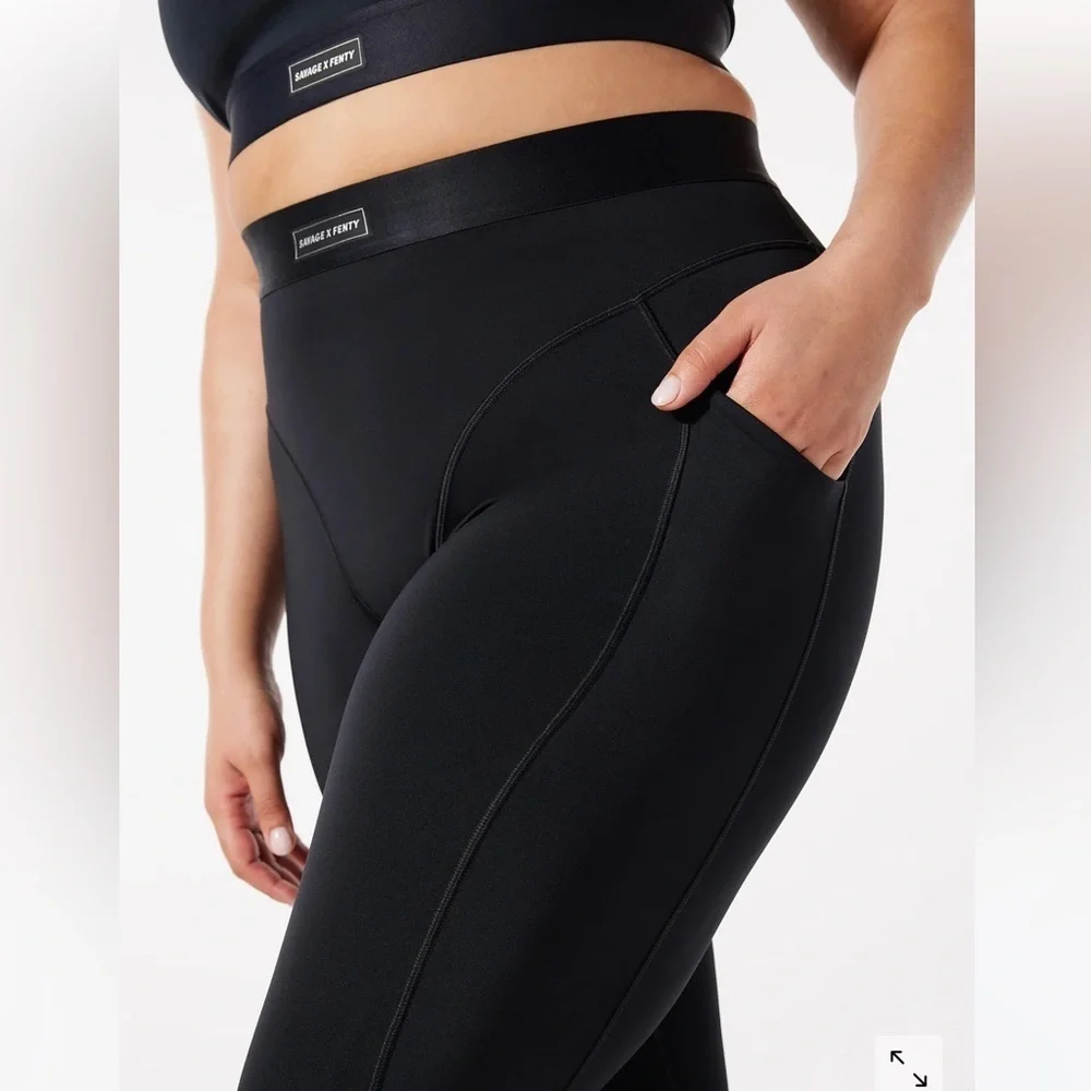 Savage X Fenty Lineup High Waisted Active Yoga Workout Black Pocket Legging 3X